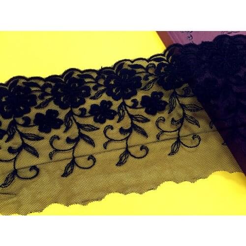 13cm 5.11" wide 10 yard black/ivory gauze mesh tulle embroidered tapes lace trim ribbon clothing fabric 1021901QL4K144