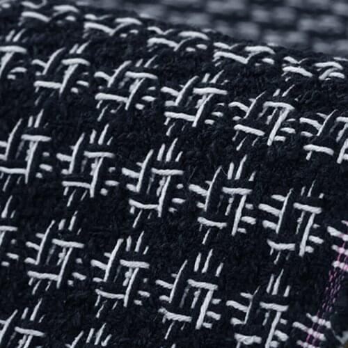 150CM Wide 420G/M Weight Blue White Check Tweed Knitted Acrylic Cotton Polyester Fabric for Autumn Spring Dress Jacket E1179