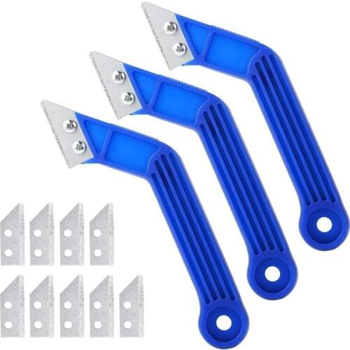 3 Pcs Grout Scraping Rake Tool Tile Rake Silicone Caulking Tool Kit with 12 Blade for Bathroom Kitchen Room Floor Corner