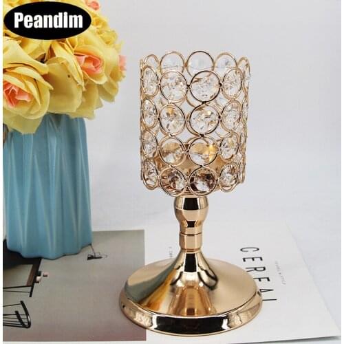 PEANDIM Crystal Candlestick Gold Cylinder Candle Holders Party Wedding Decoration Holder Table Centerpieces Home Candle Stand