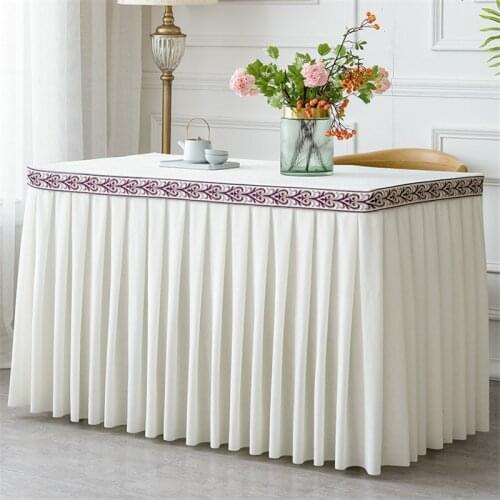One Piece Pleated Flannel Hotel Table Skirt With Table Cloth Table Cover Wedding Party Banquet Decor