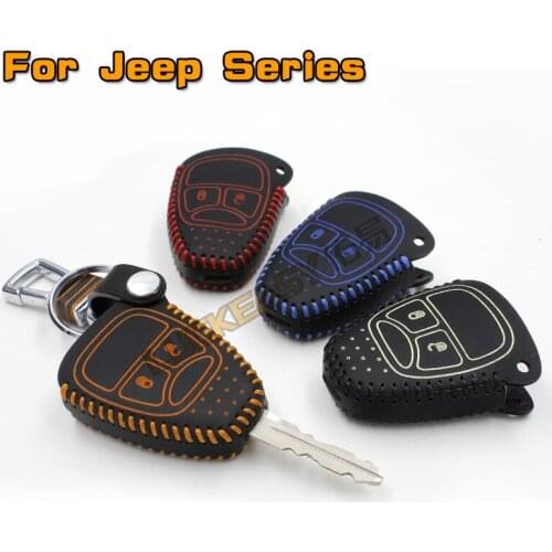Car key case cover for jeep compass 2007-2015 patriot 2011-2015 wrangler 2008-2015 genuine leather remote key chain