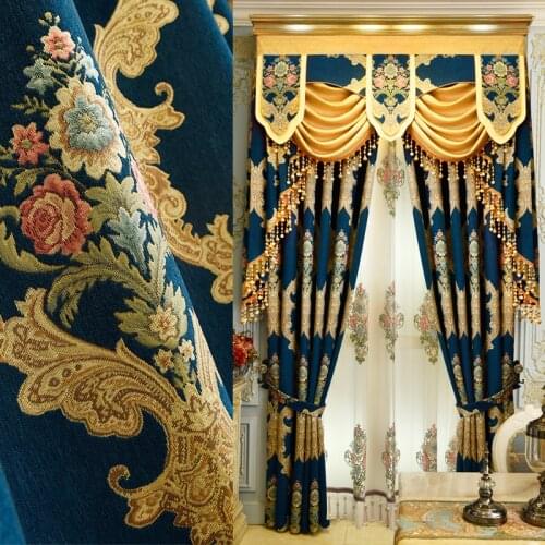 European Embroidered Blackout Curtains for Living Room Window Curtains for Bedroom Luxury Peony Curtains Hot Sale Curtains
