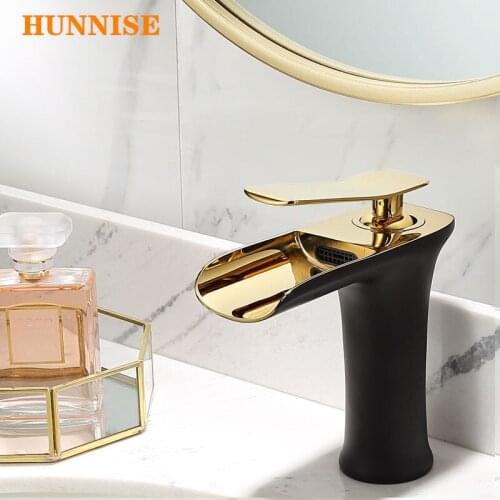 European Hotel Bathroom Basin Faucet Waterfall Wash-sink Mixer Hot and Cold Black Gold Bath Basin Faucet Mixer Modern Faucet