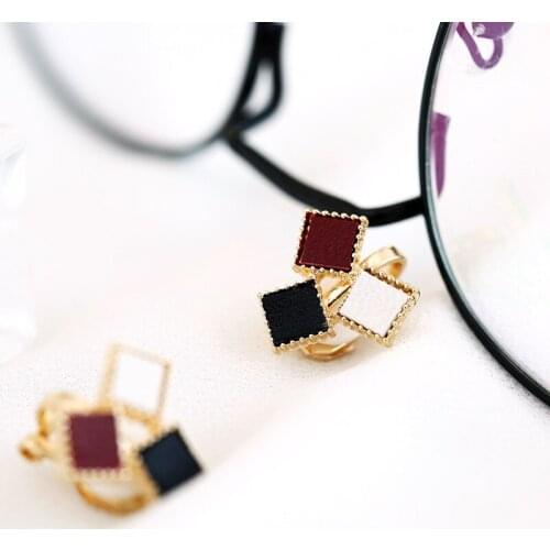 Geometry Checkers Clip On Earrings No Hole Ear Clips Leather square Earring Without Piercing Minimalist Earring CE498