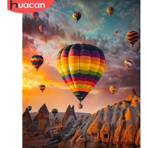HUACAN Painting By Number Frame Hot Air Balloon Scenery Picture By Number Handmade Unique Diy Gift 40x50cm Wall Art