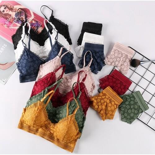 Women Lace Bra Sets Push Up Underwear Sexy Panties Padded Bralette Seamless Lingerie Ultrathin Female Intimates Briefs Set