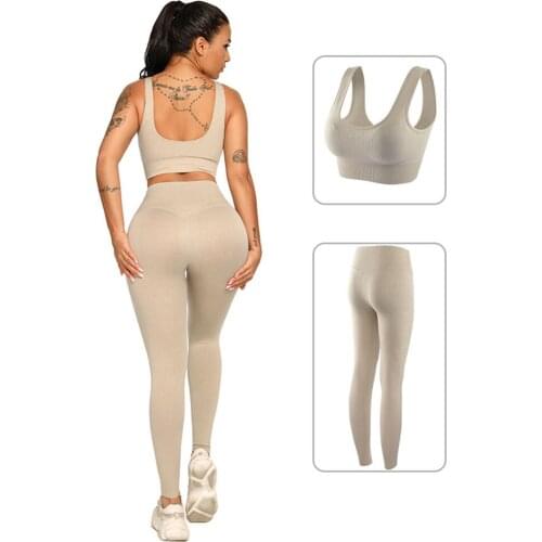 2PCS Pure Colored Yoga Set Women Gym Fitness Sports Bra And High Waist Yoga Leggings Breathable Running Gym Sports Clothes Suit