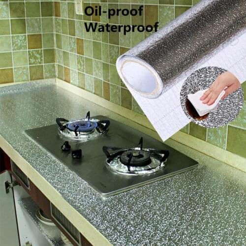 AsyPets 1M/2M/3M/5M Kitchen Oil-proof Stove Cabinet Stickers Self-adhesive Aluminum Foil Desk Drawer DIY Wallpaper 40cm Width