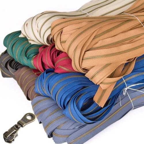 1 Meter YKK 5# Metal Bronze Coil Zippers DIY Sewing Bag Accessories A
