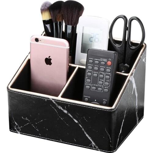Multi-functional Faux Leather Marble Storage box Golden leather edge covered Pen Holder Remote Controllers Holder Case