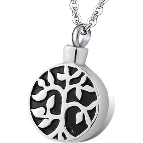 Custom Engraving Round Life Tree Stainless Steel Peaceful Tree Urn Pendant Necklace Memorial Ash Keepsake Cremation Jewelry