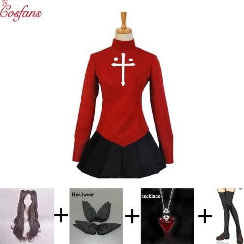 New Rin tohsaka cosplay Halloween women Cosplay Costume Fate/Stay Night Rin Tohsaka Uniform Dress Cos Anime Tops skirts wigs set