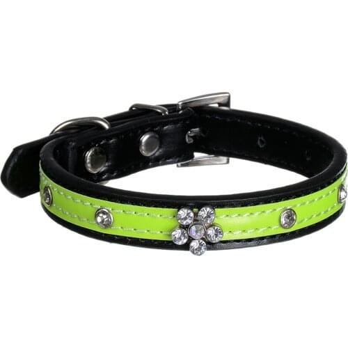 Fashion Pu Leather Dog Collar Bling Diamante Flower Crystal Studded Collars Adjustable Puppy Pet Necklace Size S M