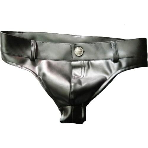 Sexy Men PU Shiny Hot Short T Crotch High Cut Cute Bikini Sexy Jeans Shorts Low Rise Micro Mini Short Sexy Culb Gay Wear F38