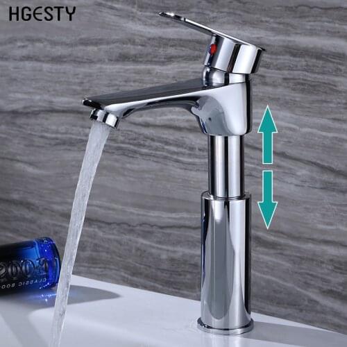 Bathroom Basin Faucet Lift Up and Down Sink Tap Deck Mounted Cold Hot Water Mixer Tap Lavatory Wash Basin Faucet Single Handle