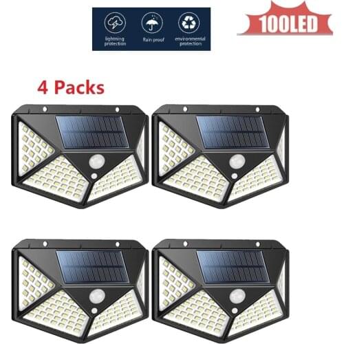 1-4pcs 100LED Solar light 3modes solar Powered Panel PIR Motion Sensor Wall lamp Yard Fence Outdoor Path Street Garden lighting