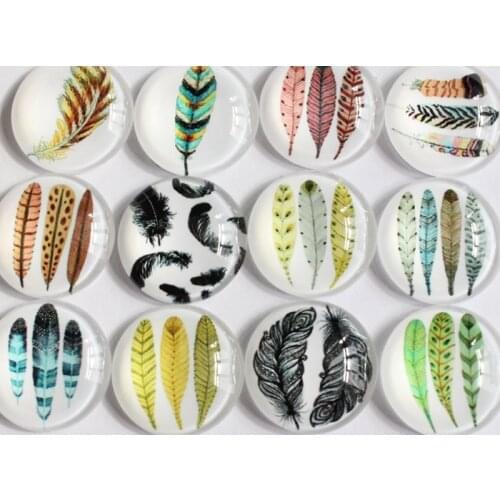 12mm Mixed Style Plume Round Glass Cabochon Flatback Photo Dome Jewelry Finding Cameo Pendant Settings 50pcs/lot K04536