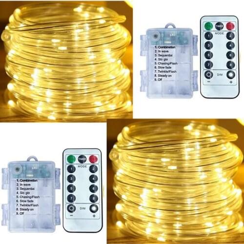 10M LED Outdoor Waterproof Tube Rope Strip String Light Battery Remote RGB Lamp Garland Wedding Home Decor Fairy Light String