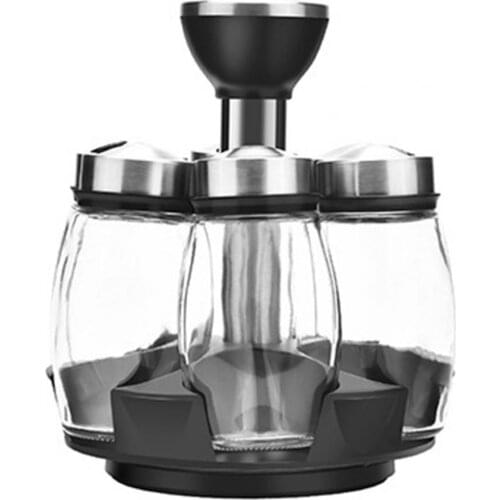 Rotating 6 bottles Seasoning Pepper Salt Shakers sets Spice Seasoning Stand Holder Powder Storage Container Kitchen Organizer