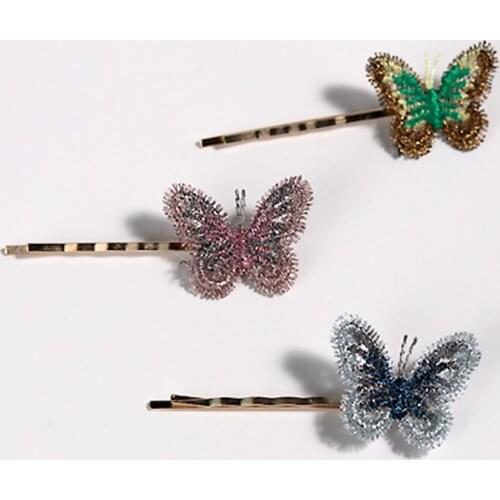Women Girls Butterfly Bobby Pin Embroidered Fashion Colorful Butterfly Hair Pin Cloth Hair Clip Headwear Hair Accessories