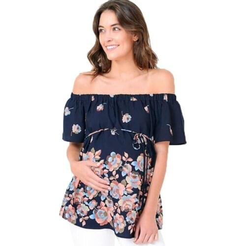 Womens pregnant women breastfeeding shirt pregnant women short-sleeve shirt strapless floral print