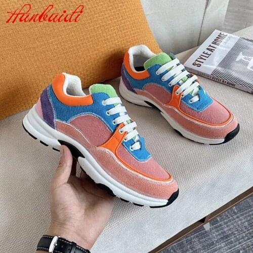 Mixed Color Women Snekaers Fashion Genuine Leather Lace Up Women Loafers Runway Oufit Women Casual Shoes zapatillas mujer 2021