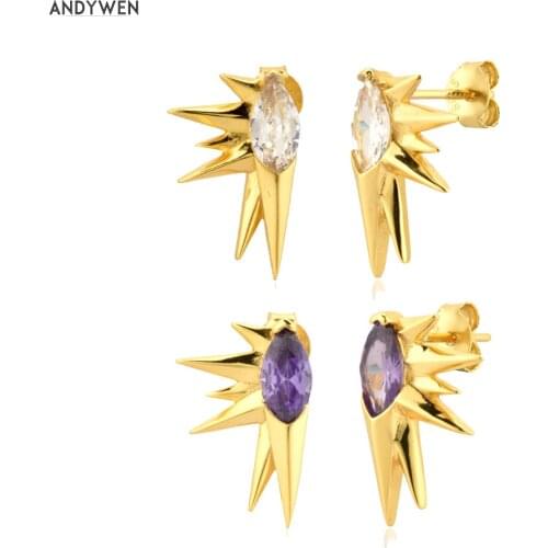 ANDYWEN 925 Sterling Silver Spike Stud Earring Ovals Eye Women Purple Clear Zircon Black Fine Jewelry For Women Crystal Wedding