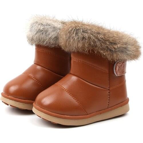 2020 Winter childrens shoes girls soft-soled childrens boots rabbit fur thickening outdoor play snow boots portable Hook&Loop