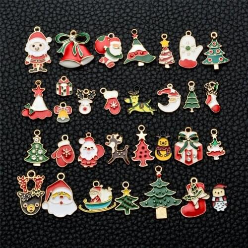 31Pcs/set Enamel Charm Christmas Decoration Pendant Charm Tree Bell Snowman Diy Necklace Bracelet Earring Key Chains Jewelry