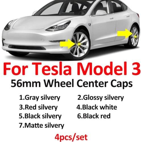 4pcs/set 56mm Auto Car Accessories Car Emblem Wheel Rim Center Caps Covers Red/black/silvery for Model 3 Car Styling XWC1385-01