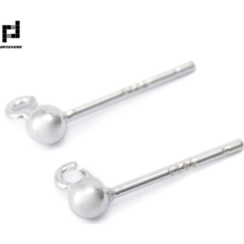 BASEHOME 925 Sterling Silver Earrings Settings 3/4/5mm Ball Ear Jewelry Pin Open Rings Stud Ear Needles Pure Silver Earrings