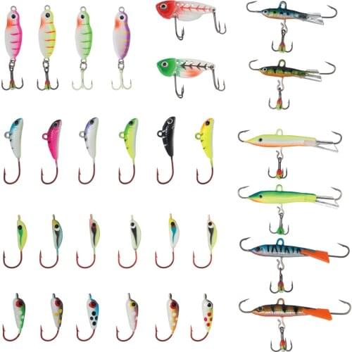 Bassdash Ice Fishing Lure Kit Glowing Paint Jigs for Winter Ice Jigging Perch Walleye Pike, 30pcs