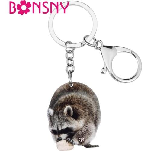 Bonsny Acrylic North America Raccoon Keychains Keyring Long Lovely Animal Key Chain Jewelry For Women Girl Funny Gift Car Charms