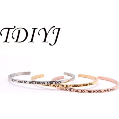 TDIYJ Stainless Steel Bangle I Love You To The Moon And Back Cuff bracelets Mantra Bracelets Bangles for women 1pcs