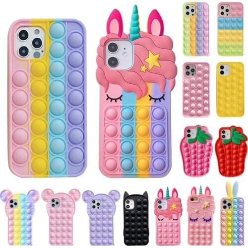 Fashion Cute Stress Reliever Pop Fidget Toys Case for iPhone 12 11 Pro Max XR XS X 8 7 6 Plus 12 Mini SE20 Protective Funda
