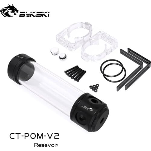 BYKSKI Black POM Length 200mm X 50mm Diameter Cylindrical Water-Cooled Tank G1/4 Acrylic Water Coolant Cooling Reservoir