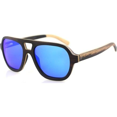 Dropshipping Mens Polarized Uv 400 Aviation Blue Lens Fishing Dark Ebony Wooden Laminated Frame Sides Sunglasses for Men