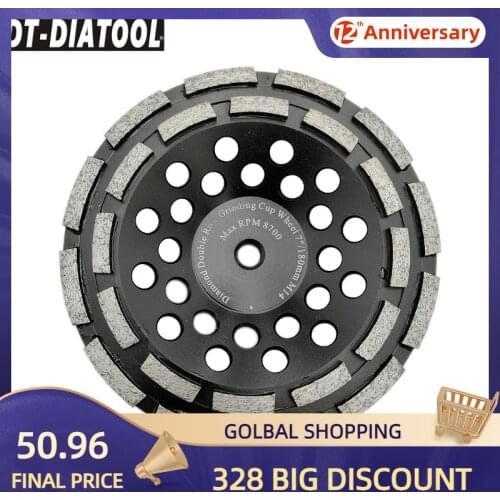 DT-DIATOOL 1pc M14 Thread Dia 180mm/7inch Premium Diamond Double Row Cup Grinding Wheel For Concrete Hard Stone Granite Marble