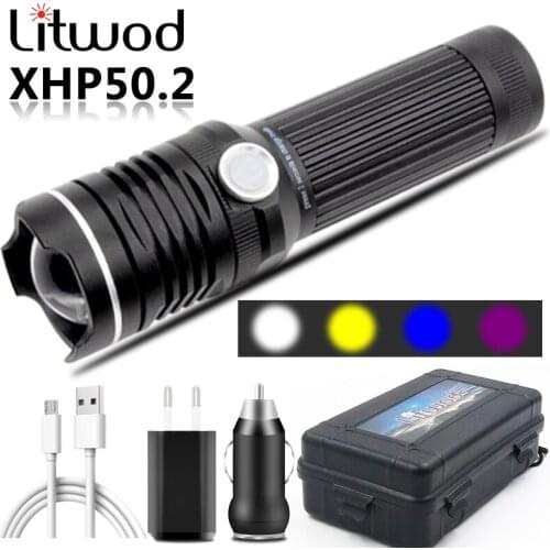 4 Colors Powerful Led Flashlight USB Rechargeable 18650 26650 Battery Zoomable Torch Aluminum Waterproof Lantern