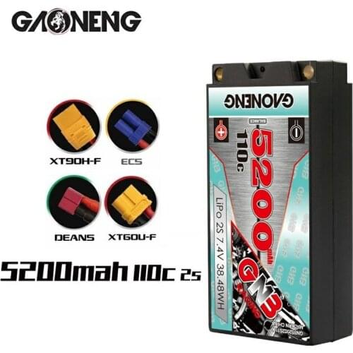 Gaoneng GNB 2S 5200mAh 7.4V 110C See Through 5.0mm Bullet Hardcase SHORTY LiPo Battery for 1/10 RC Drift Car MST Cherry D5 D5M