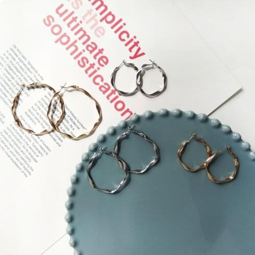 Geometric Metal Twist Large Hoop Earrings Simple Round Earrings