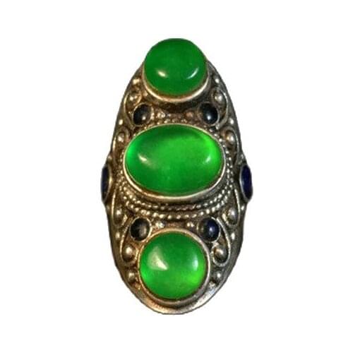 Collection of ornaments of folk inlaid emerald ice egg face, ring face and silver ring