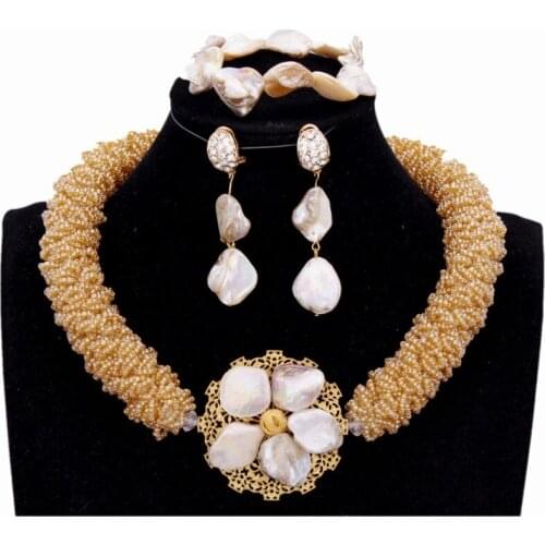 Dudo Romantic Gold Champange African beads Jewelry Set With Shell Nigerian necklace Sets For Women Free Ship Jewellery Set 2018