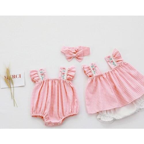 Female Baby Korean Childrens Clothing Celebrity Baby Clothes Cute Sisters Wear Pink Baby Rompers Newborn Clothes Plaid