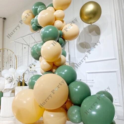 Cream Peach Balloon Garland Arch Set Retro Green Balloons Kids Jungle Birthday Party Decoration Baptism Wedding Baby Shower