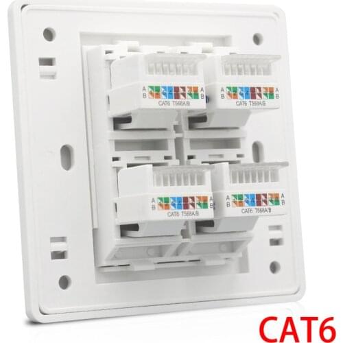 Cat 6 Type 4 Ports RJ45 Internet Wall Outlet Faceplate 86x86mm For LAN Ethernet Cover