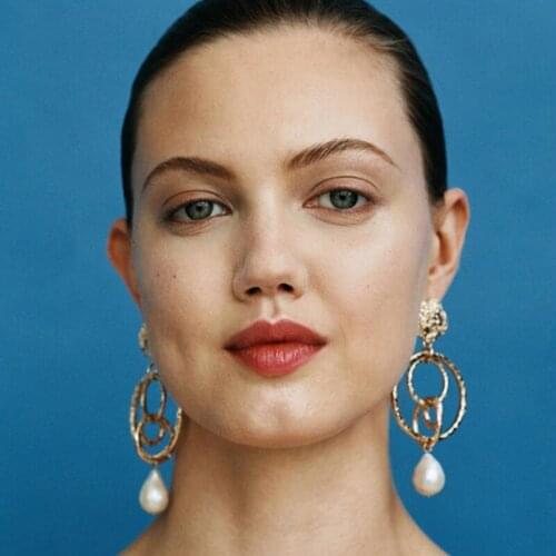 Fashion Dangle & Chandelier Earring ring circle plastic pearl pendant stud alloy material gold color plated for women girls