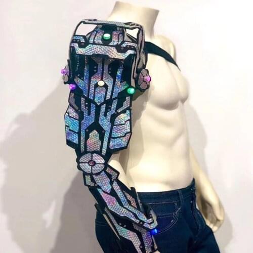 Men model catwalk future technology armor stage show sexy male costumes laser armor with led lights