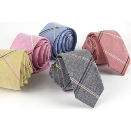 Mens Tie Narrow Version of Cotton Linen Necktie Male 6cm Formal Wear Business Casual Professional Work Check Fathers Gift